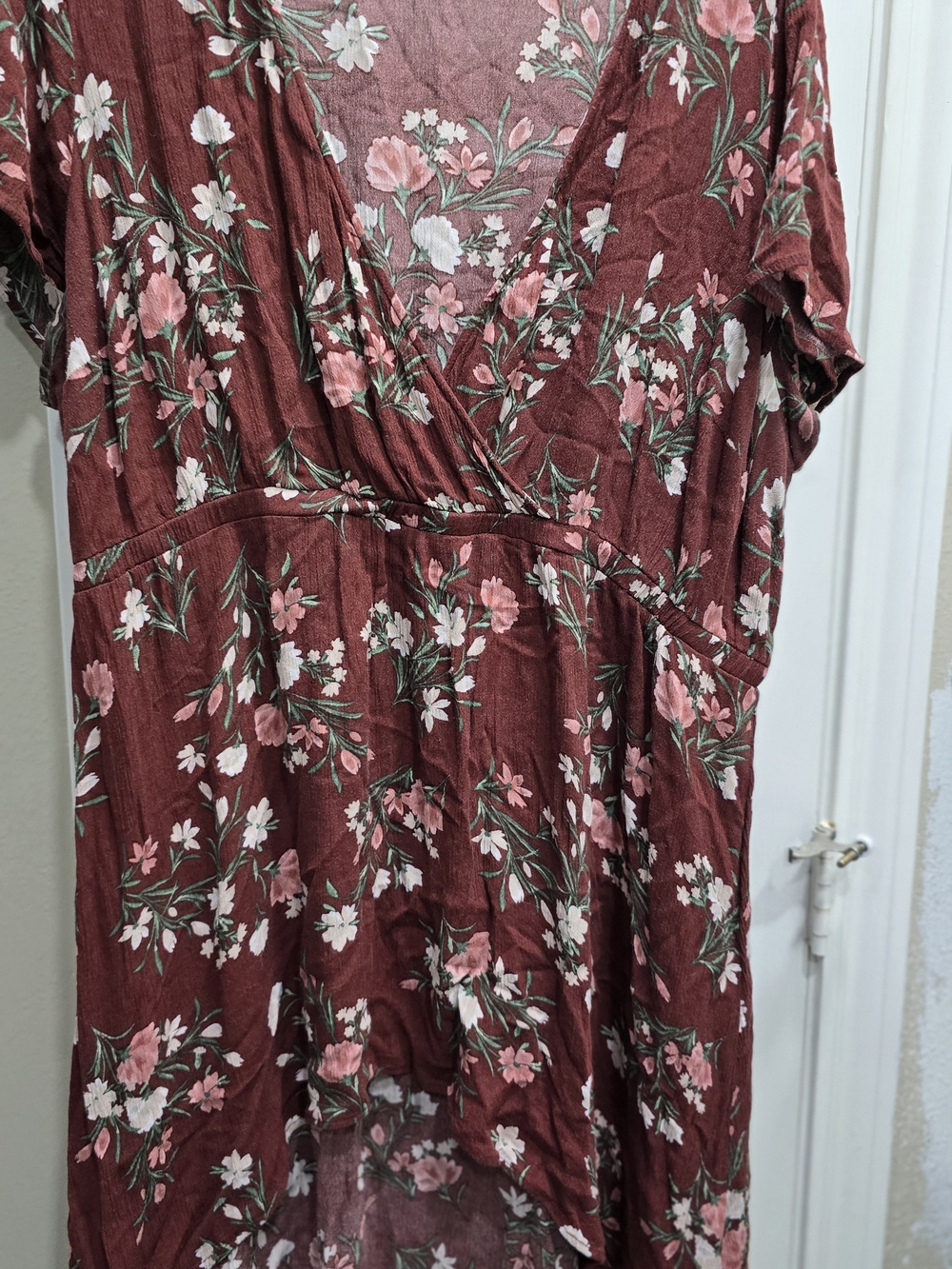 torrid Burgundy Floral Wrap-Style Midi Dress